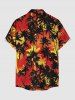 Chemise hawaïenne grande taille à imprimé cocotiers, boutons et poches pour homme - Orange Foncé 2XL