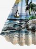 Robe débardeur grande taille imprimée paysage marin, cocotier, bateau soleil et vagues, style hawaïen - Bleu Ciel 5X