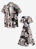 Robe midi hawaïenne fendue à imprimé tropical fleurs et feuilles, grande taille - Noir S