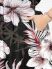 Robe midi hawaïenne fendue à imprimé tropical fleurs et feuilles, grande taille - Noir 5X
