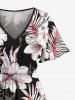 Robe midi hawaïenne fendue à imprimé tropical fleurs et feuilles, grande taille - Noir 5X