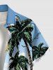 Seascape Coconut Tree Sun Boat Sea Waves Print Buttons Pocket Hawaii Shirt For Men - Bleu Ciel 3XL