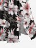 Robe midi hawaïenne fendue à imprimé tropical fleurs et feuilles, grande taille - Noir 5X