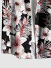 Plus Size Flowers Leaf Tropical Print Buttons Pocket Hawaii Shirt For Men -  