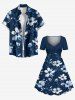 Robe hawaïenne grande taille à imprimé fleurs et feuilles, cintrée - Cadetblue S