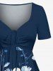 Robe hawaïenne grande taille à imprimé fleurs et feuilles, cintrée - Cadetblue S