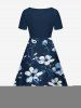 Robe hawaïenne grande taille à imprimé fleurs et feuilles, cintrée - Cadetblue S