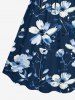 Plus Size Flowers Leaf Print Cinched Hawaii Dress -  