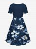 Robe hawaïenne grande taille à imprimé fleurs et feuilles, cintrée - Cadetblue 5X