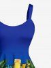 Parrot Bottle Coconut Tree Lemon Print Hawaii Tank Dress - Bleu Ciel 4X