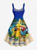 Parrot Bottle Coconut Tree Lemon Print Hawaii Tank Dress - Bleu Ciel 4X