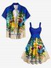 Parrot Bottle Coconut Tree Lemon Print Hawaii Tank Dress - Bleu Ciel 4X