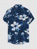 Chemise hawaïenne grande taille à imprimé floral et feuilles, boutons et poche pour homme - Cadetblue S