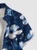 Chemise hawaïenne grande taille à imprimé floral et feuilles, boutons et poche pour homme - Cadetblue S