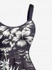 Robe débardeur hawaïenne grande taille à imprimé cocotier, hibiscus et feuilles - Noir 2X
