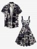 Robe débardeur hawaïenne grande taille à imprimé cocotier, hibiscus et feuilles - Noir 2X