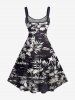 Robe débardeur hawaïenne grande taille à imprimé cocotier, hibiscus et feuilles - Noir 5X