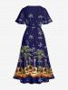 Robe midi trapèze grande taille à imprimé guitare et cocotiers, ananas et guitare, style hawaïen, avec poches fendues - Bleu profond S