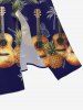 Robe midi trapèze grande taille à imprimé guitare et cocotiers, ananas et guitare, style hawaïen, avec poches fendues - Bleu profond S