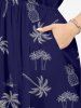 Robe midi trapèze grande taille à imprimé guitare et cocotiers, ananas et guitare, style hawaïen, avec poches fendues - Bleu profond S
