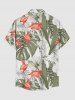 Tropical Leaf Hibiscus Flower Print Hawaii Button Pocket Shirt For Men -  