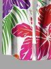 Chemise à poches boutons grande taille pour homme, imprimée de fleurs d'hibiscus et de feuilles tropicales, style hawaïen. - Blanc 5XL