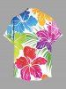 Chemise à poches boutons grande taille pour homme, imprimée de fleurs d'hibiscus et de feuilles tropicales, style hawaïen. - Blanc 5XL
