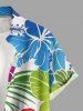 Chemise à poches boutons grande taille pour homme, imprimée de fleurs d'hibiscus et de feuilles tropicales, style hawaïen. - Blanc 5XL