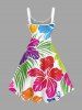 Robe trapèze hawaïenne à imprimé floral tropical et feuilles d'hibiscus grande taille - Blanc 4X
