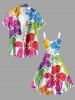 Robe trapèze hawaïenne à imprimé floral tropical et feuilles d'hibiscus grande taille - Blanc 4X