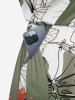 Tropical Leaf Hibiscus Flower Print Hawaii Drawstring Pocket Romper -  