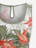 Tropical Leaf Hibiscus Flower Print Hawaii Drawstring Pocket Romper -  