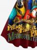 Coconut Tree Parrot Pirate Letters Print Hawaii Cruise A Line Dress -  