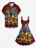 Coconut Tree Parrot Pirate Letters Print Hawaii Cruise A Line Dress -  