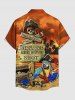 Chemise hawaïenne grande taille pour homme, imprimée avec un crâne de perroquet, un pirate et un motif ombré de ciel, orné d'un cocotier et d'un enseigne. Motif : cocotier, crâne et perroquet. - Brun Légère S