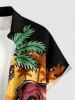 Coconut Tree Octopus Cartoon Graphic Print Hawaii Button Pocket Shirt For Men -  