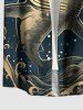 Chemise à poches boutonnées grande taille pour homme, imprimé requins, vagues et soleil, créatures marines d'Hawaï - Paon Bleu S