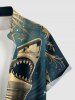 Chemise à poches boutonnées grande taille pour homme, imprimé requins, vagues et soleil, créatures marines d'Hawaï - Paon Bleu S