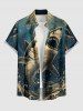 Chemise à poches boutonnées grande taille pour homme, imprimé requins, vagues et soleil, créatures marines d'Hawaï - Paon Bleu S