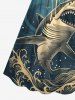 Robe trapèze grande taille à imprimé requin, vagues et soleil, créatures marines d'Hawaï - Paon Bleu 5X