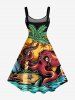 Coconut Tree Octopus Cartoon Graphic Print Hawaii A Line Dress -  