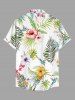 Plus Size Hibiscus Flowers Tropical Leaf Pineapple Bird Print Buttons Pocket Hawaii Shirt For Men -  