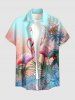 Plus Size Flamingo Tropical Leaf Ombre Print Buttons Pocket Hawaii Shirt For Men -  