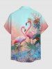 Plus Size Flamingo Tropical Leaf Ombre Print Buttons Pocket Hawaii Shirt For Men -  