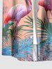 Plus Size Flamingo Tropical Leaf Ombre Print Buttons Pocket Hawaii Shirt For Men -  