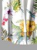Plus Size Hibiscus Flowers Tropical Leaf Pineapple Bird Print Buttons Pocket Hawaii Shirt For Men -  