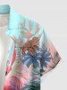 Chemise hawaïenne grande taille pour homme, imprimé flamants roses et feuilles tropicales ombrées, boutons et poche. - Bleu clair 3XL