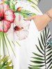 Robe midi fendue hawaïenne grande taille à imprimé hibiscus, feuilles tropicales, ananas et oiseaux - Blanc S