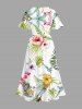 Robe midi fendue hawaïenne grande taille à imprimé hibiscus, feuilles tropicales, ananas et oiseaux - Blanc 5X