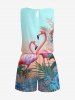 Combinaison hawaïenne grande taille à imprimé flamant rose et feuilles tropicales ombrées, cintrée - Bleu clair 5X